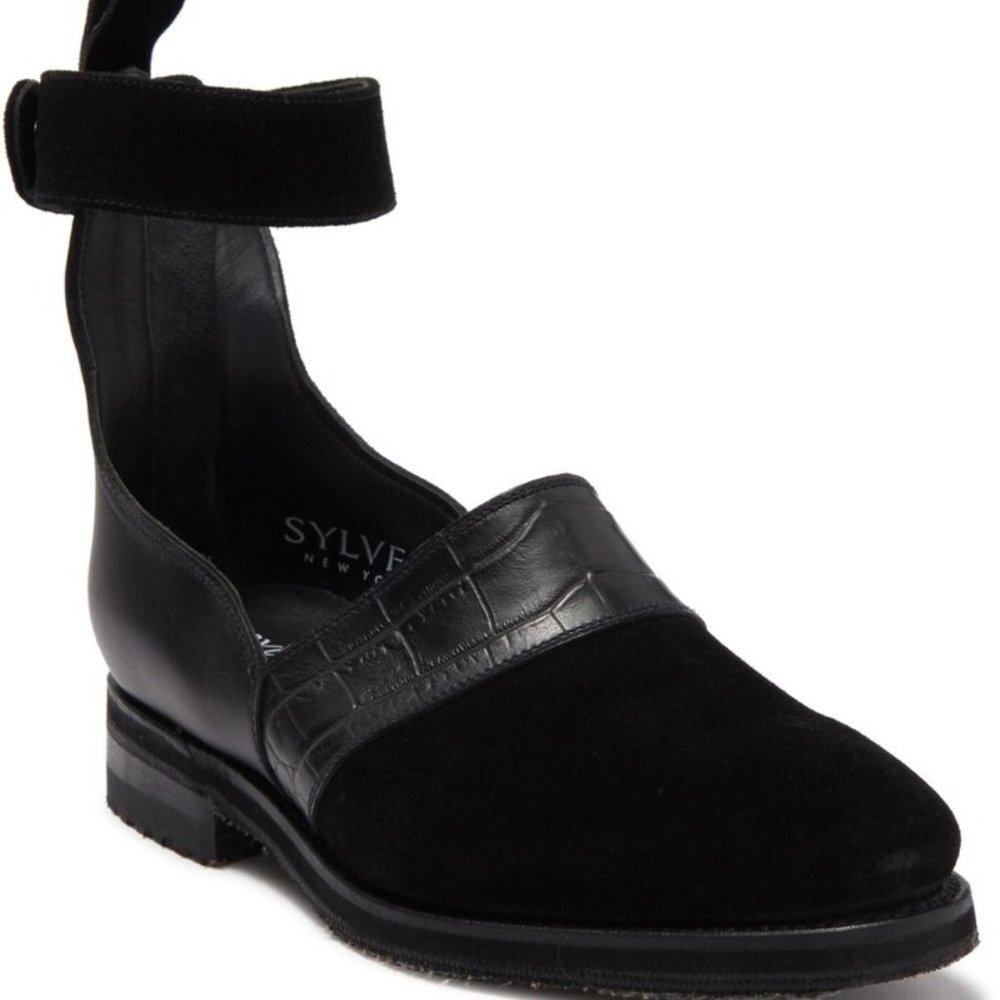 Sylven New York Lennox Croc Embossed Ankle Strap Shoes Sz 7